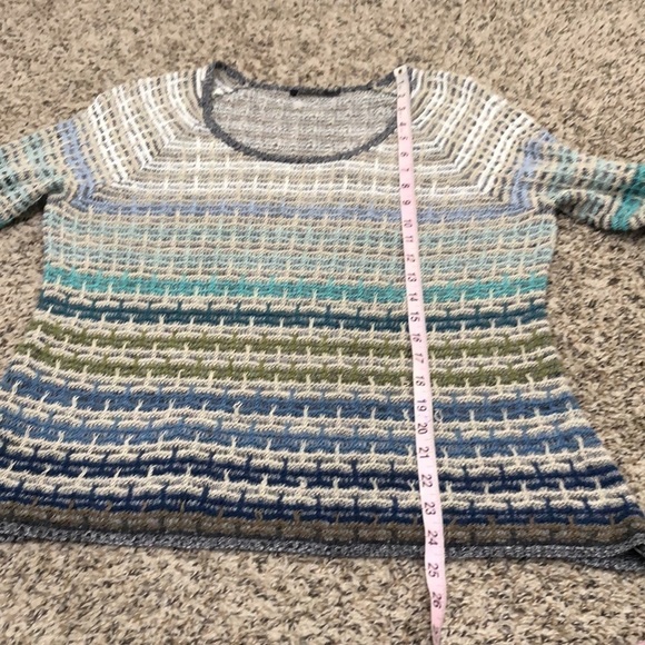 Nic + Zoe Sweater Size Large Gray Tan Blue Striped Linen Blend Pullover - Picture 9 of 10